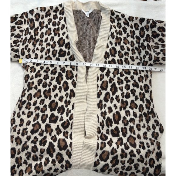 Leopard Print Open Front Belted Knit Cardigan Womens Size Medium Time & Tru - Picture 9 of 12